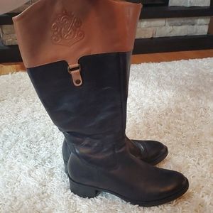 Franco Sarto Clarity black and brown leather wide-calf riding boots. Size 7